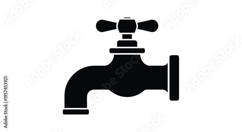 Simple black silhouette of a water faucet with two handles