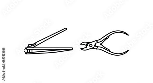 Black and white illustration of nail clippers and cuticle nippers