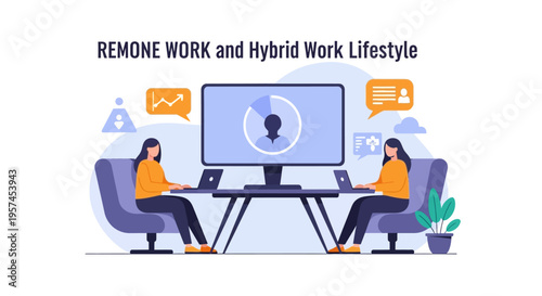 Remote and Hybrid Work Lifestyle Illustration: Empowering Collaboration in a Flexible Digital Workplace
