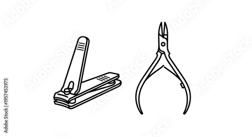 Simple line drawing of a nail clipper and cuticle nippers