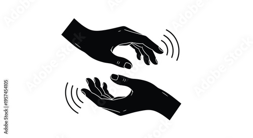 Two hands reaching for each other with wavy lines signifying connection
