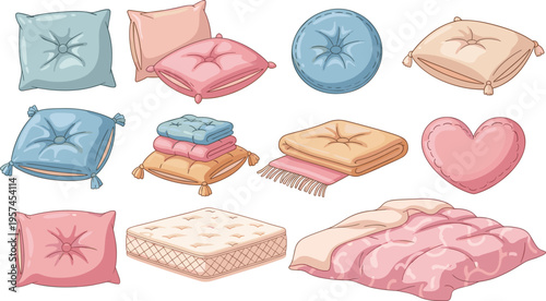 Bedding Vector Illustration Showing Pillow Cushion Blanket Mattress and Comforter