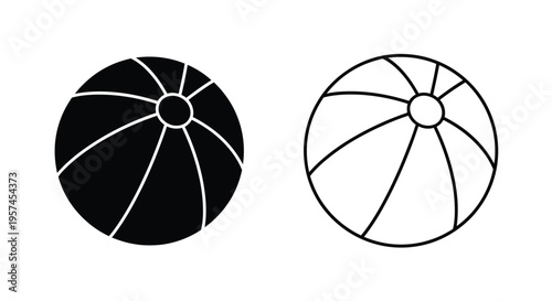 Two stylized beach balls in black and white side by side