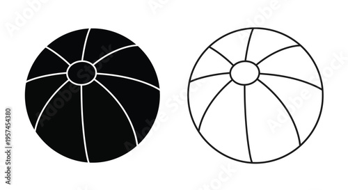 Two spherical balls one solid black and one outlined displayed side by side