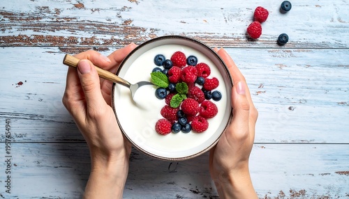 Wallpaper Mural Healthy Yogurt Bowl with Fresh Berries and Mint. Torontodigital.ca