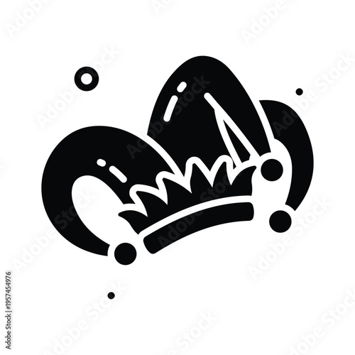 Modern glyph icon showing colorful jester hat prank costume