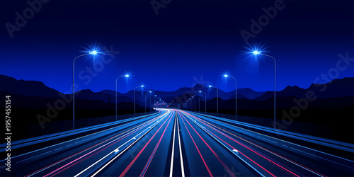 Night Highway Light Trails with Speed Motion and Futuristic Transportation Concept