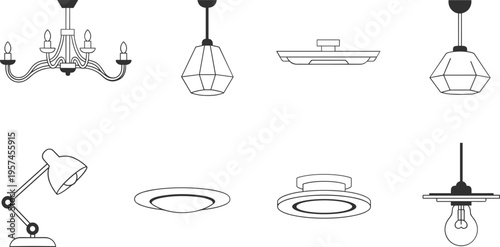 Lighting Vector Illustration Showing Chandelier Pendant Ceiling Desk and Bulb Fixture