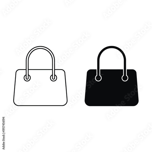 Two handbag icons one outlined and one filled simple black and white