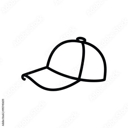 Simple black and white doodle of a baseball cap illustration