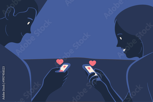 Friends Using Smartphones Social Media Vector Illustration