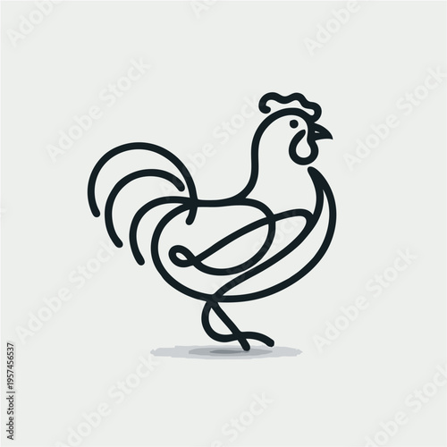 Isolated black and white vector illustration of a rooster silhouette, featuring a stylized cockerel bird and poultry design for farm animals and agriculture icons