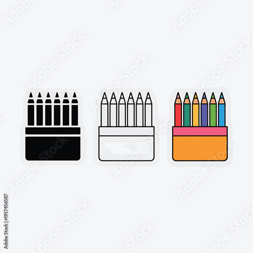 Three variations of colored pencils in a container illustration