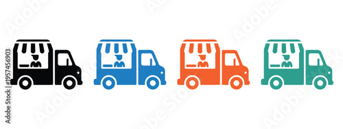 Food Truck Icons Mobile Restaurant Street Food Van Delivery Service Fast Eatery Cafe Business Transport Vendor Vector Illustration Collection
