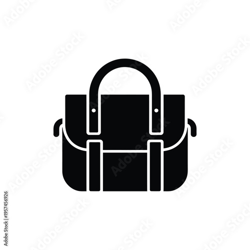Simple black silhouette of a classic satchel handbag with a handle