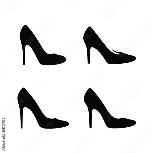 Black high heels a set of four silhouettes against a white background