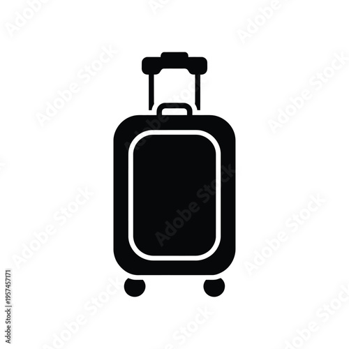 Simple black silhouette of a wheeled suitcase representing travel