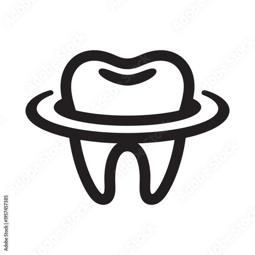 Simple black and white line drawing of a human tooth with a root
