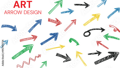 Colorful arrow design art with various directional arrows