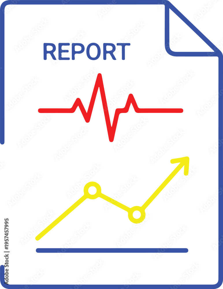 Obraz premium A minimalist flat vector icon representing a business report with pulse and growth trend charts isolated on transparent background, isolated on white background, Vector