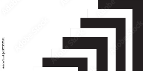 Abstract black and white geometric background with layered rectangular shapes forming a stepped pattern. Minimal modern design suitable for corporate themes, presentations,