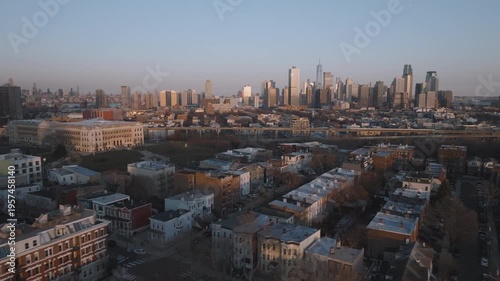 Aerial view of Jersey City on a spring day