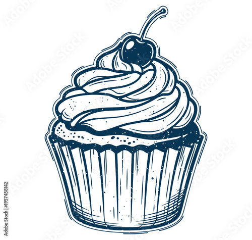 cupcake with frosting and cherry on top isolated on white background