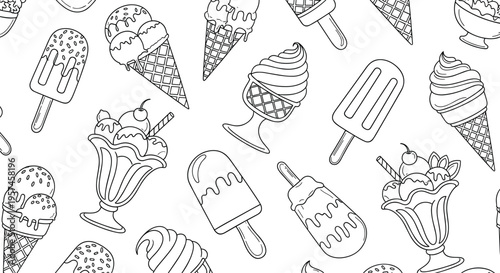 Illustration of assorted ice cream cones and popsicles