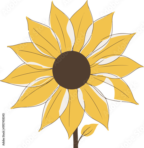  Sunflower head with bold petal arrangement and center circle, flat vector illustration, clean minimal line art, white background 1