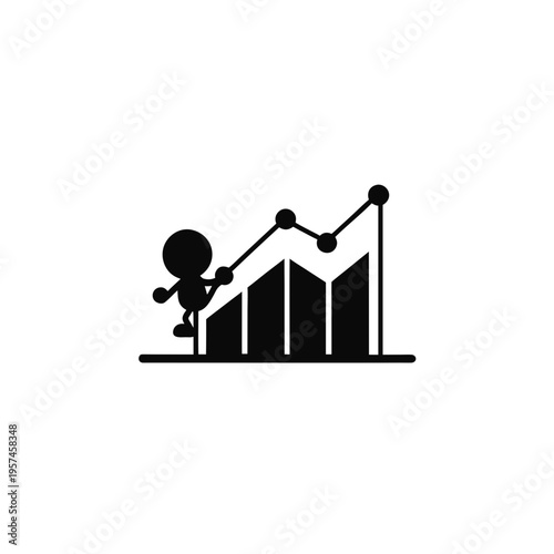 Person climbing a bar graph representing growth and success