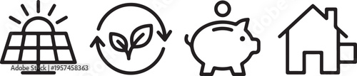 Eco friendly home solar energy and savings concept icons set