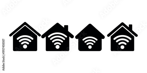 House with wifi signal icon. smart home and wireless internet symbol. connected home, network, communication, global access