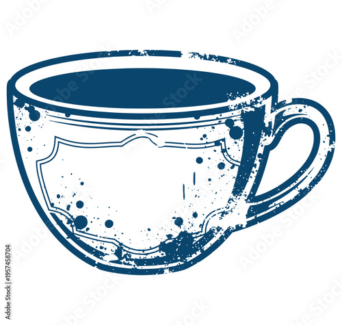 Grungy illustration of a cup with a handle on the right side