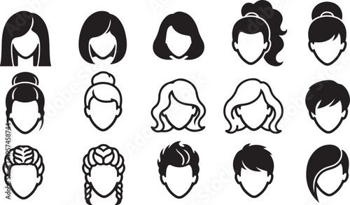 A collection of diverse female and male head silhouettes displaying various hairstyles and facial features a striking silhouette high quality professional detailed modern elegant stylish clean