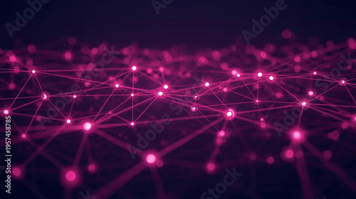 interconnected network of glowing pink lines and dots against a dark background
