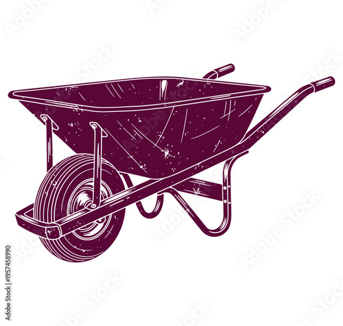 Illustration of a wheelbarrow with a single wheel and two handles on a white background