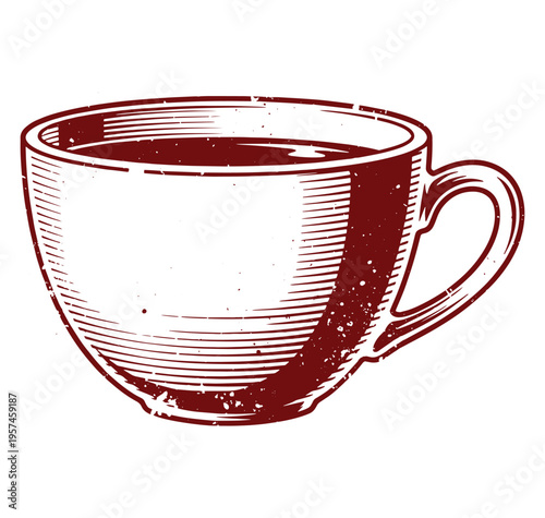 Red coffee cup with handle on right side  isolated on white background