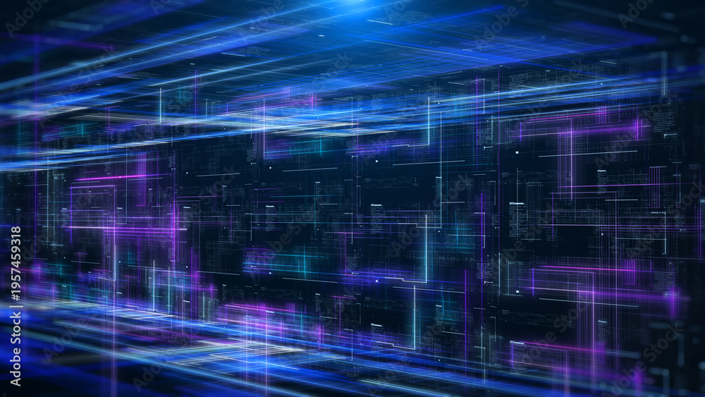 Obraz premium Technology digital cyberspace data network connection perspective view illustration background