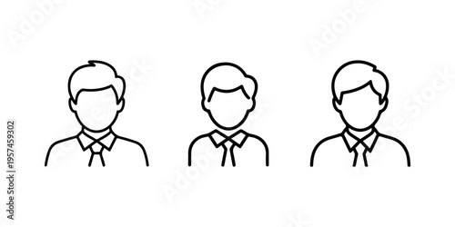 Businessman avatar icon set featuring male professional character silhouettes wearing formal suit and tie for corporate identity and leadership roles