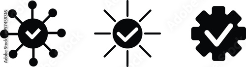 Three black with white checkmarks on white background tick symbol science technology