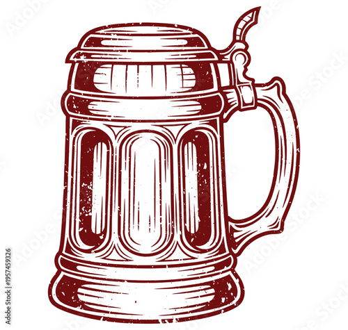 Vintage beer stein mug with handle and lid  traditional German drinking vessel