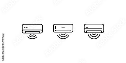 Set of line art icons representing air conditioning units, symbolizing climate control and smart technology for cooling and heating environments.