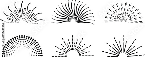 Collection of six abstract black and white sunburst radial