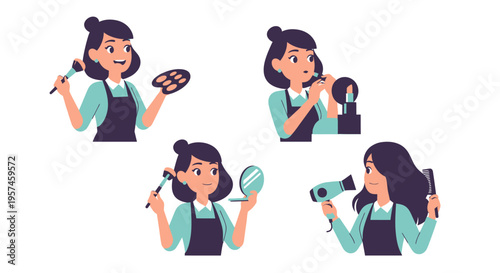 Makeup Artist Character Set Beauty Salon Cartoon Vector Illustrations Isolated on White Background