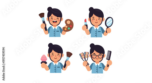 Makeup Artist Character Set Beauty Salon Cartoon Vector Illustrations Isolated on White Background
