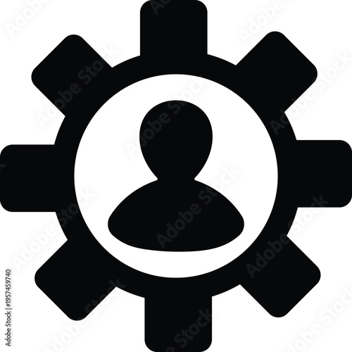 Black silhouette of a person inside a gear cog wheel