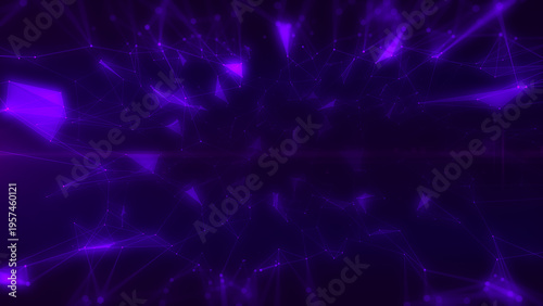 Abstract digital low poly data network flowing concept on purple background illustration.