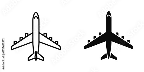 commercial airplane and private jet side view flat design vector illustration