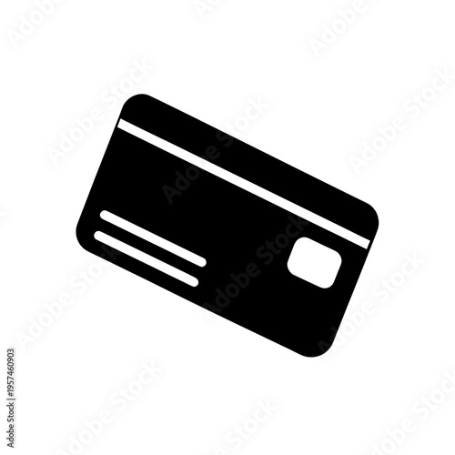 Black and white outline of a modern credit card with chip and signature strip