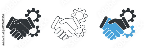 Business Partnership Handshake Gear Icons Collaboration Teamwork Strategy Workforce Employee Organization Success Solution Management Vector Illustration Graphic Isolated